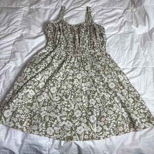 Lane Bryant Floral Dress Ruched Strap Elastic Waist Green White Cottagecore Plus